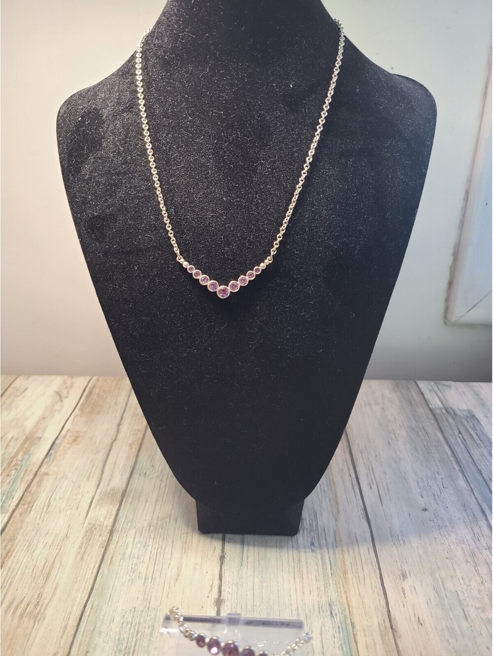 19 In  Pink Cubic Zirconia Necklace And Bracelet 8 In Pink Cubic Zirconia